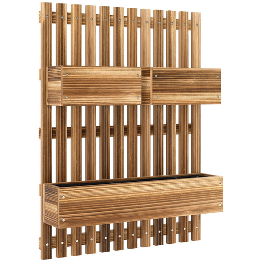 Outsunny Wall-mounted Wooden Garden Planters with Trellis in a Carbonised Finish