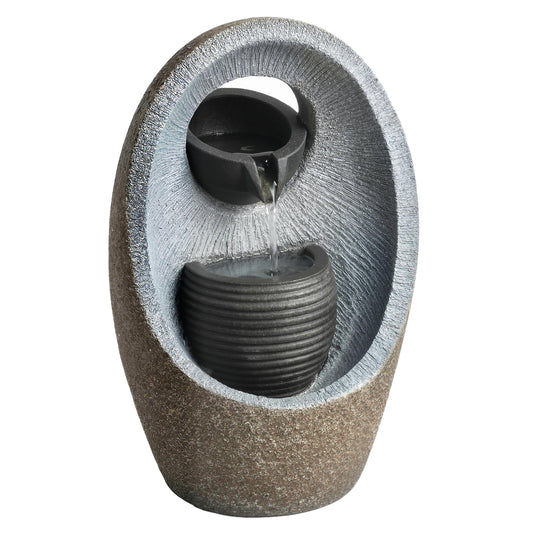 Outsunny Water Feature with 2-Tier Bowls in Grey