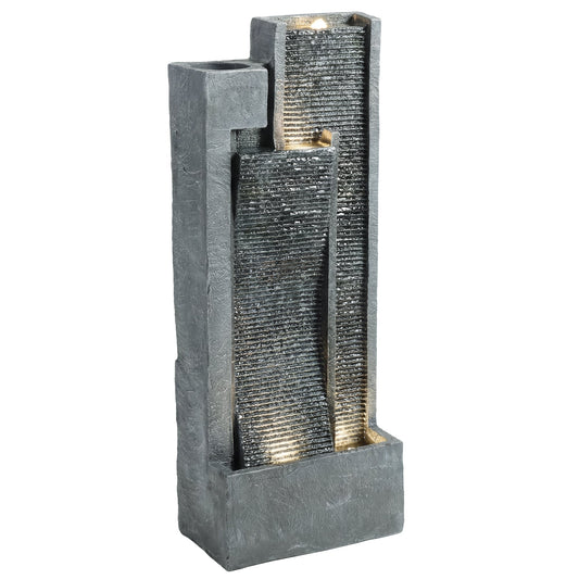 Outsunny Water Feature with LED Lights and Planter in Dark Grey
