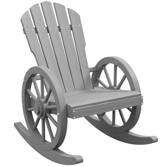 Outsunny Wooden Adirondack Rocking Chair Reclining Armchair in Grey