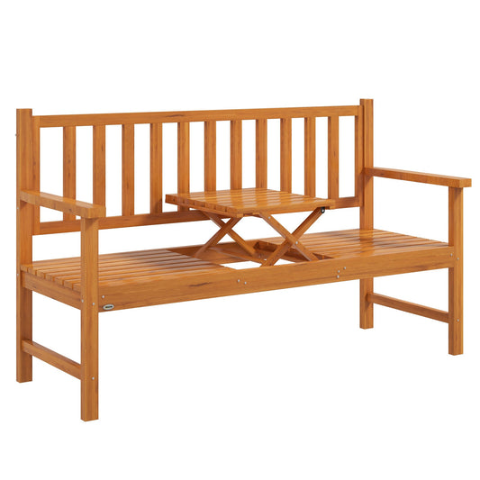 Outsunny Wooden Bench with Liftable Middle Table in Brown