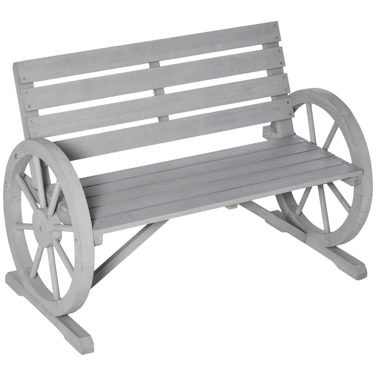 Outsunny Wooden Cart Wagon Wheel 2 Seater Garden Bench in Charcoal Grey