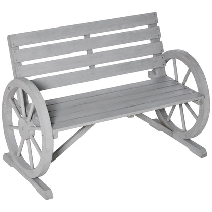 Outsunny Wooden Cart Wagon Wheel 2 Seater Garden Bench in Charcoal Grey