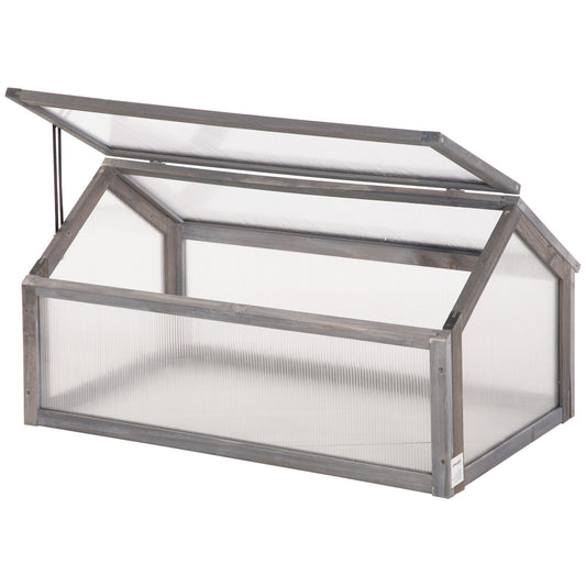 Outsunny Wooden Cold Frame Garden Polycarbonate Greenhouse in Grey