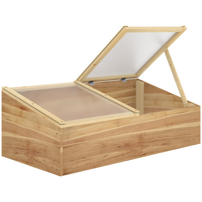 Outsunny Wooden Cold Frame Greenhouse Garden Polycarbonate Grow House in a Natural Wood Finish