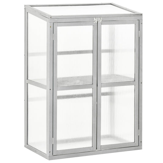 Outsunny Wooden Cold Frame Greenhouse Polycarbonate Garden Grow House in Light Grey