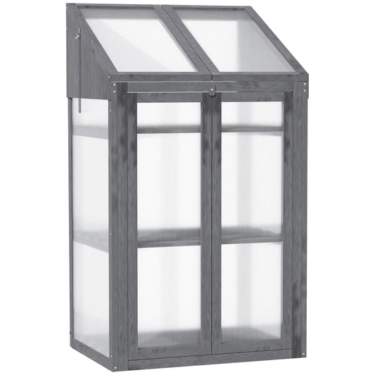 Outsunny Wooden Cold Frame Polycarbonate Greenhouse in Grey