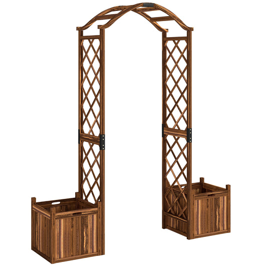 Outsunny Wooden Garden Arch with 2 Planter Boxes in a Carbonised Finish