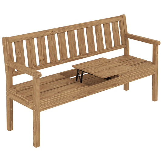 Outsunny Wooden Garden Bench with Liftable Table & Shelf in Teak