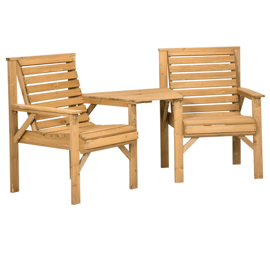 Outsunny Wooden Garden Love Seat in Brown
