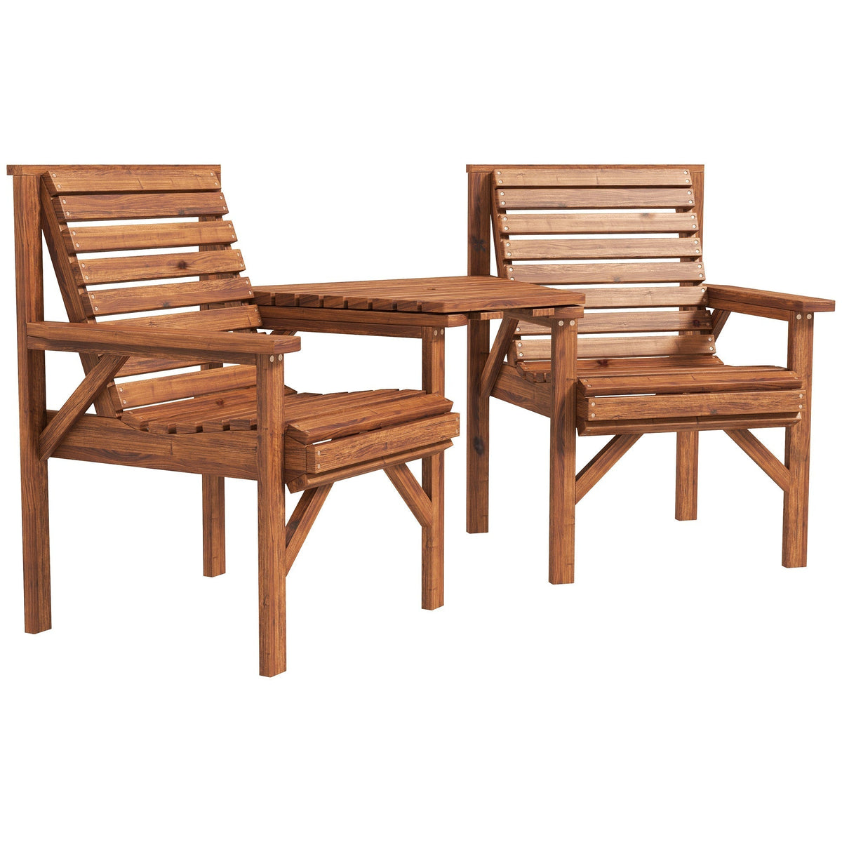 Outsunny Wooden Garden Love Seat w/ Coffee Table Umbrella in Tan Brown