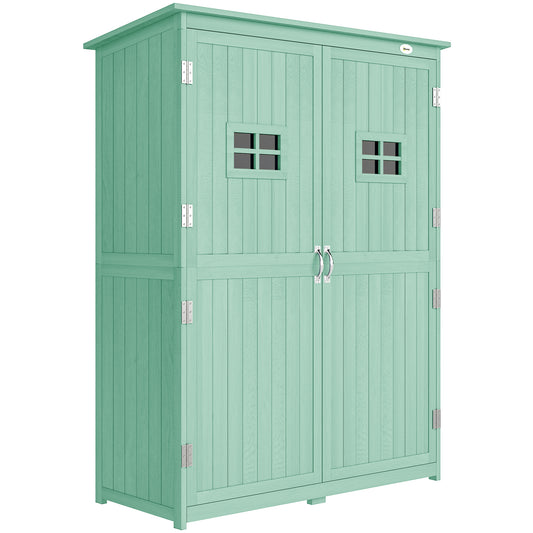 Outsunny Wooden Garden Shed with Two Windows in Green