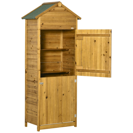 Outsunny Wooden Garden Storage Shed Utility Gardener Cabinet in a Natural Wood Finish