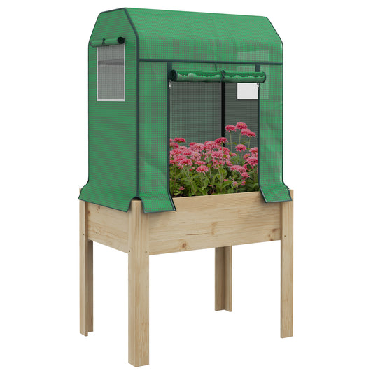 Outsunny Wooden Planter Box in Natural and Green