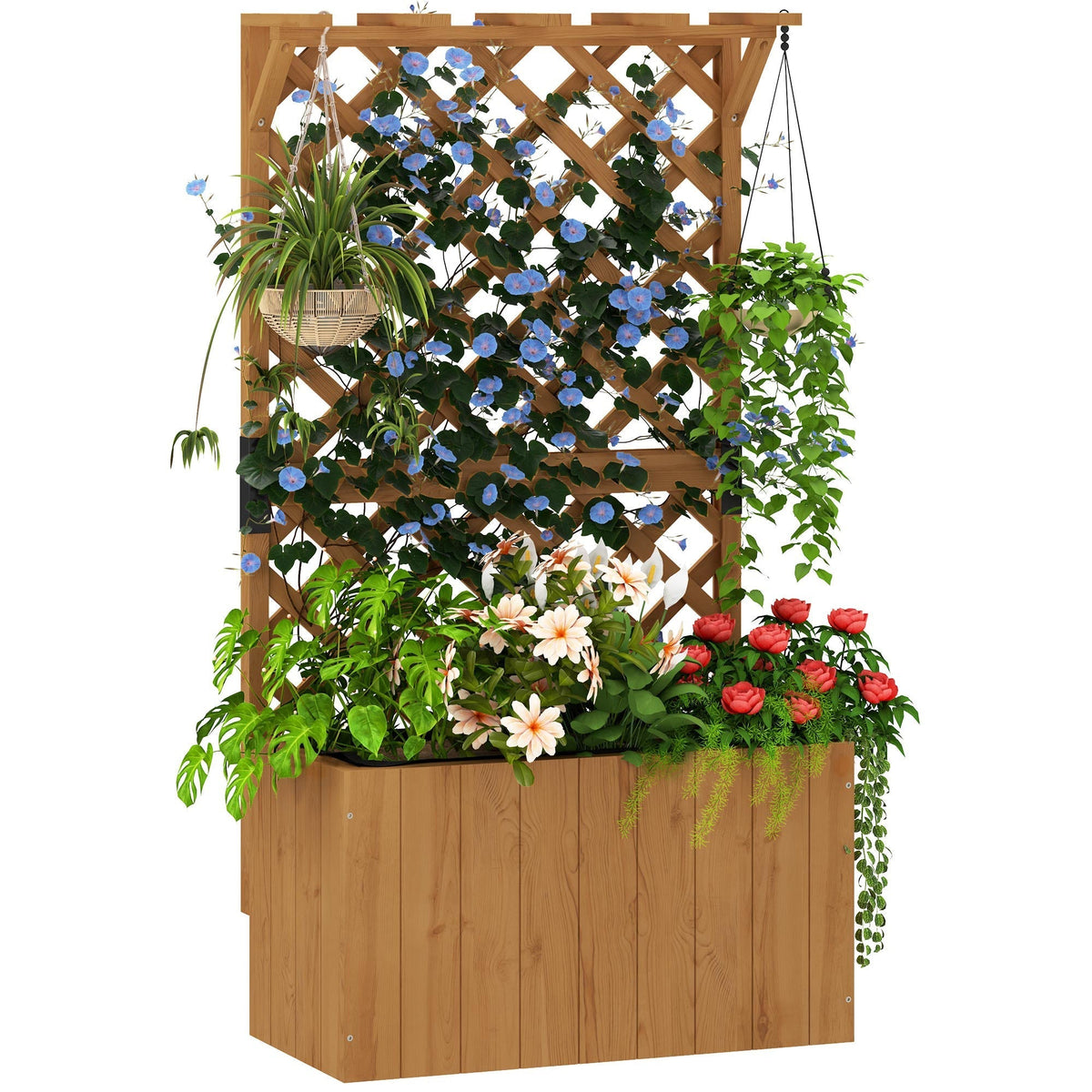 Outsunny Wooden Planter with Trellis in a Natural Wood Finish