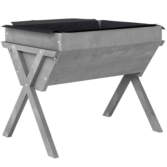 Outsunny Wooden Raised Garden Bed with Bed Liner in Light Grey