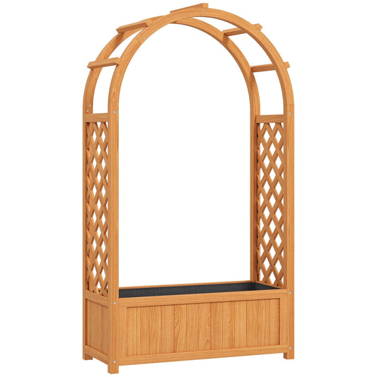 Outsunny Wooden Raised Garden Bed with Trellis in Brown