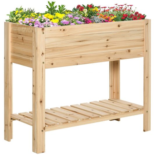 Outsunny Wooden Raised Plant Stand in Natural