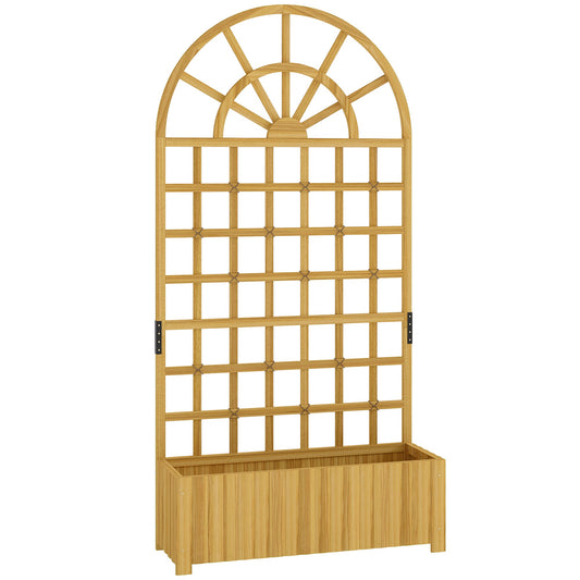 Outsunny Wooden Raised Planter with Trellis in a Natural Wood Finish