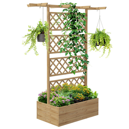 Outsunny Wooden Trellis Planter Box in a Natural Wood Finish