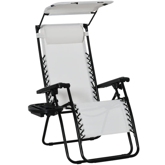 Outsunny Zero Gravity Garden Folding Patio Sun Lounger in White