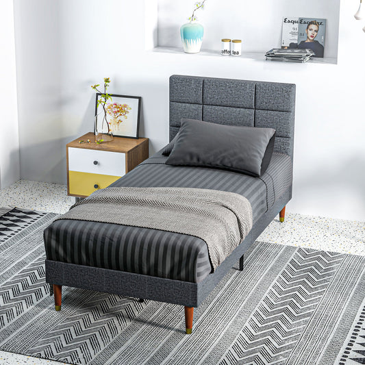 HOMCOM Upholstered Single Bed Frame 161W x 208D x 121Hcm with Slats, Grey
