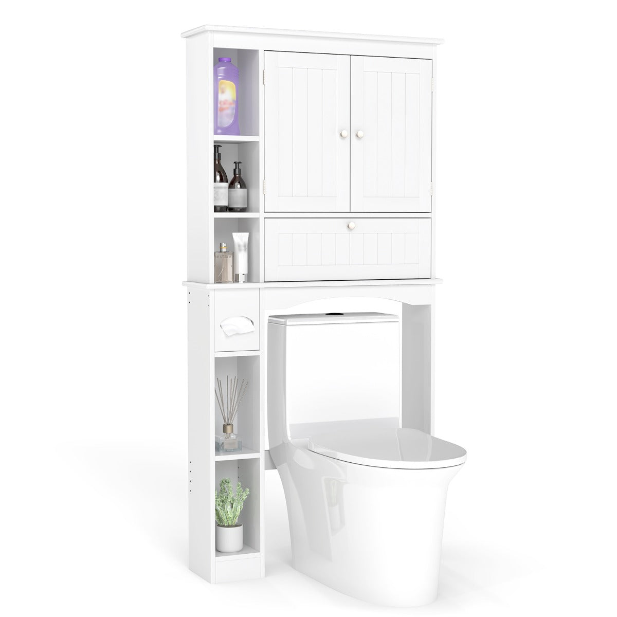 Over the Toilet Storage Cabinet with Adjustable Shelf and Bottom Bar-White