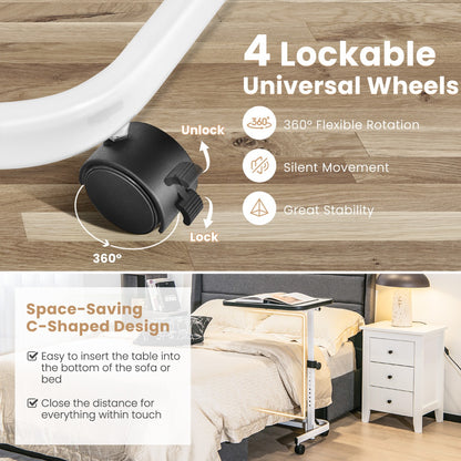 Portable Bedside Table with 9-Level Adjustable Height-White