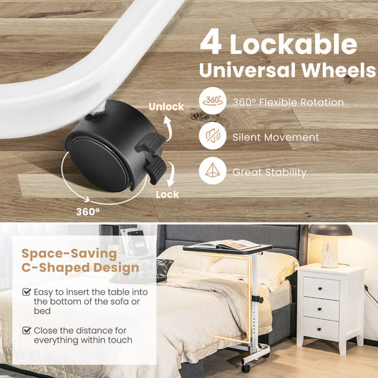 Portable Bedside Table with 9-Level Adjustable Height-White