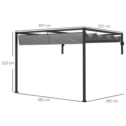 Outsunny 3 x 4m Lean To Pergola، عريشة معدنية مع سقف قابل للسحب للشواية والحديقة والفناء والسطح