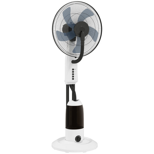 HOMCOM Spray Misting Fan, Floor Fan with Water Mist Spray, 70Â° Oscillation, Tilt Head, 3 Speeds, 2.8L Water Tank, White