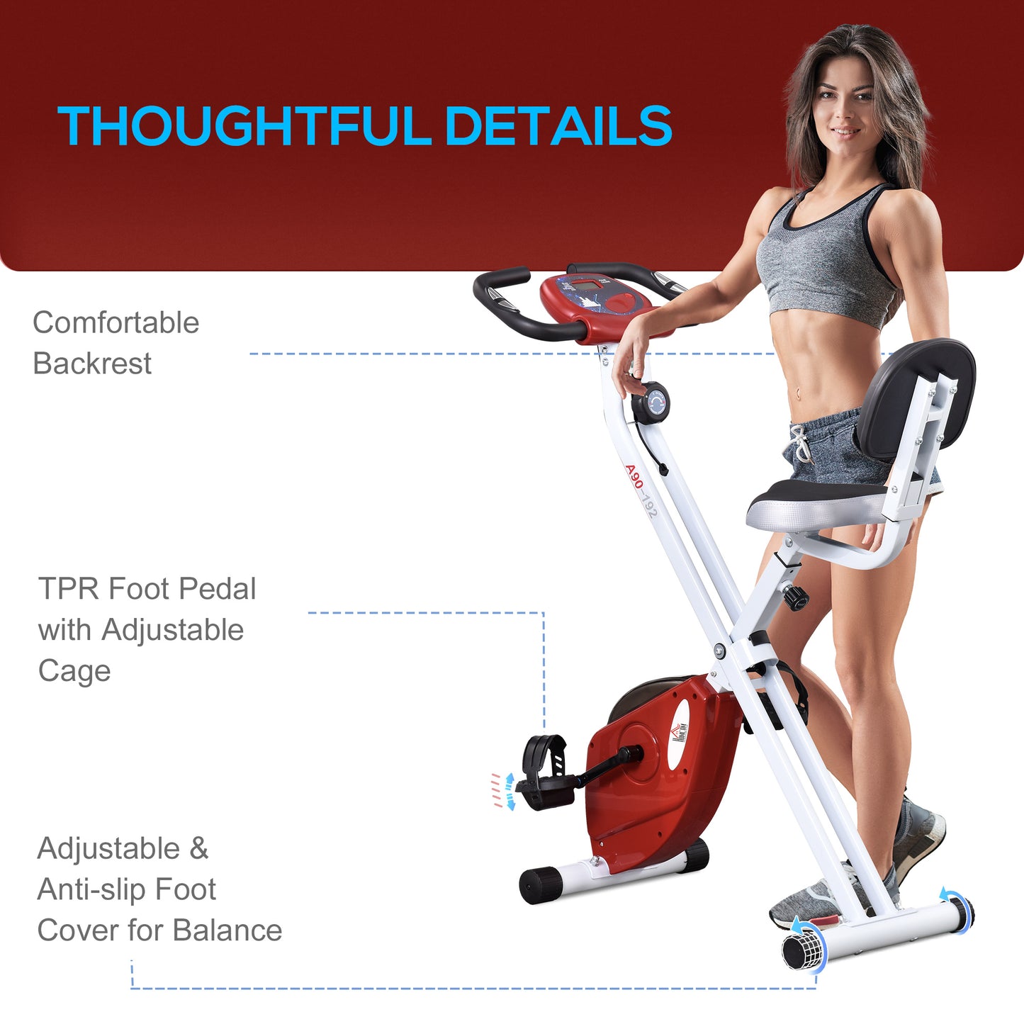 HOMCOM Folding Exercise Bike, Fitness Bicycle Indoor Trainer, 8-Level Magnetic Resistance Adjustable, with LCD Monitor, Pulse Sensor, Red