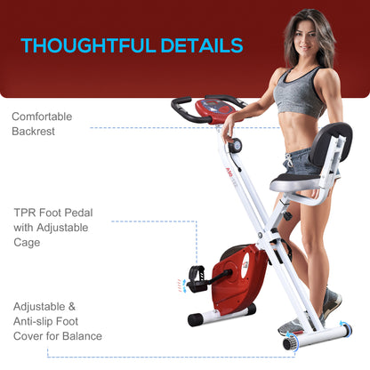 HOMCOM Folding Exercise Bike, Fitness Bicycle Indoor Trainer, 8-Level Magnetic Resistance Adjustable, with LCD Monitor, Pulse Sensor, Red