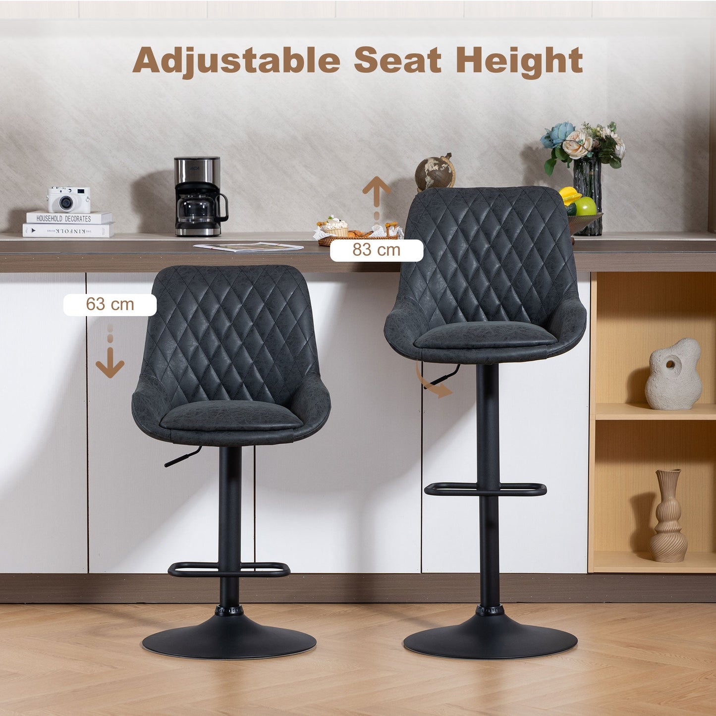 HOMCOM Set of Two Faux Leather Retro Bar Stools - Black