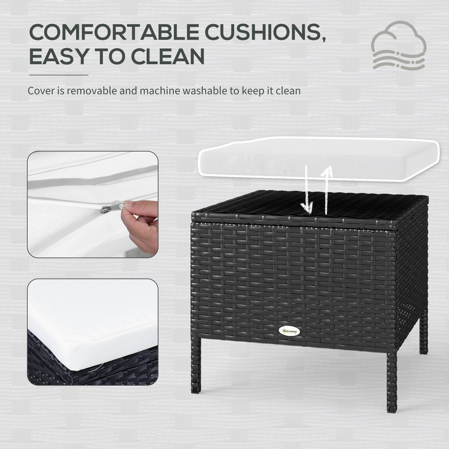 Outsunny 8-Seater Garden Rattan Furniture Rattan Corner Dining Sofa Set Wicker Conservatory Furniture Lawn Patio Coffee Table Foot Stool w/Cushion-Black