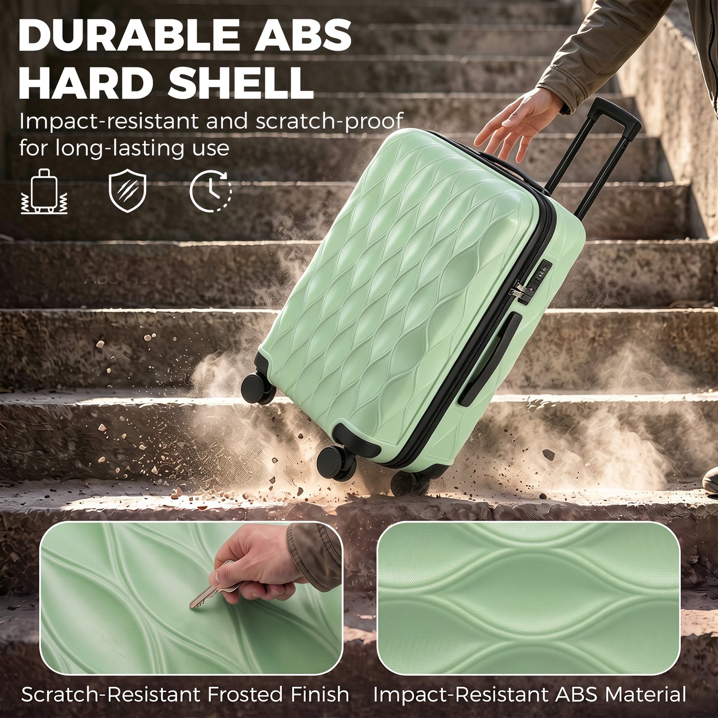HOMCOM 26Inch 65cm Suitcase, ABS Hard Shell Checked Luggage with TSA Lock, Spinner Wheels, Telescopic Handle, Green