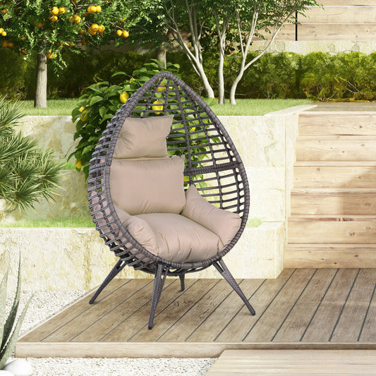 Outsunny Garden Egg Chair, Teardrop Outdoor PE Rattan Chair with Full-body Soft Padded Cushion, Grey