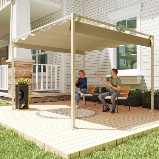 Outsunny 3 x 3(m) Pergola ogrodowa z rozsuwanym dachem i magnetycznym mocowaniem, zestaw pergoli zewnętrznej z baldachimem przeciwsłonecznym, UPF30+, khaki