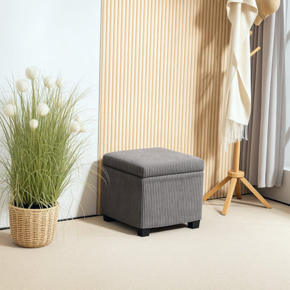 HOMCOM Storage Ottoman Bench, Corduroy Footstool with Removable Lid and Legs, 40cm Storage Chest Box for Living Room, Bedroom, Hallway, Grey