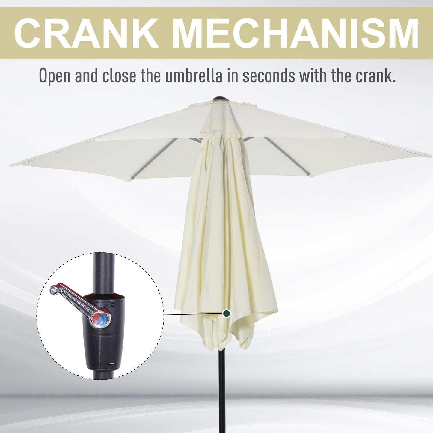 2.7 m Patio Umbrella Sun Shade Tilt Crank Garden Aluminium Frame-Cream White - Outsunny