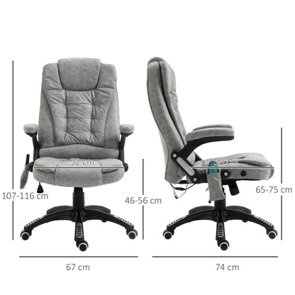 Vinsetto Massage Recliner Chair Heated Office Chair with Six Massage Points Microfiber Cloth 360 Swivel Wheels Grey