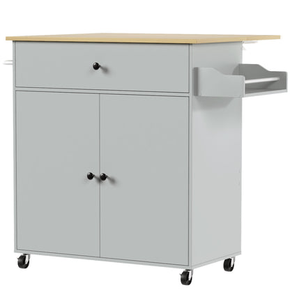 HOMCOM Kitchen Island with Drop Leaf, Rolling Kitchen Storage Trolley on Wheels with Drawer, Spice Rack and Towel Rack, Grey