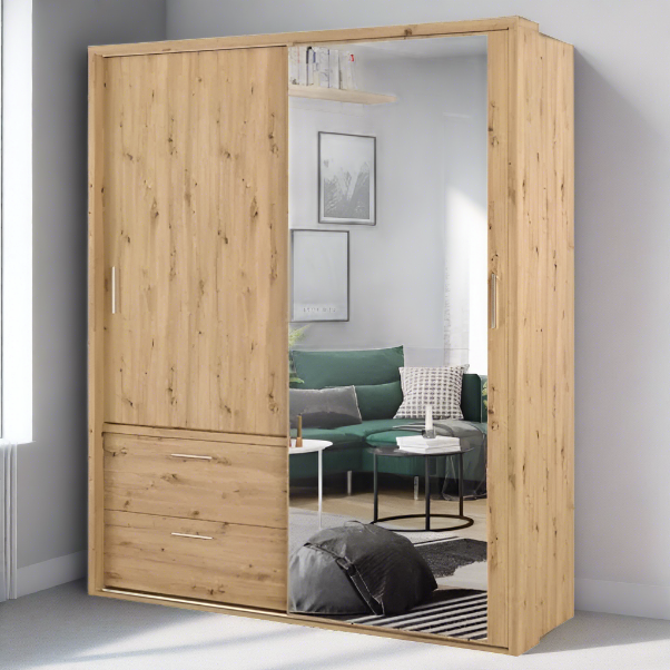 Artimas 22 - 2 Sliding Door Wardrobe with Drawers 180cm - Oak Artisan