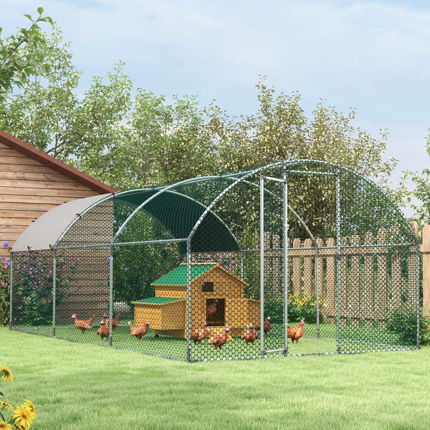 PawHut Galvanised Chicken Coop Hen House w/ Cover 5.7 x 2.8 x 2m