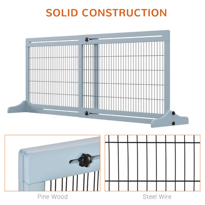 PawHut Freestanding Dog Gate, Foldable Pet Fence, Indoor Wood Barrier, Stair Gate with Support Feet, for Doorway, Hallway, Small and Medium Dogs, 69H x 104-183 cm, Blue-grey