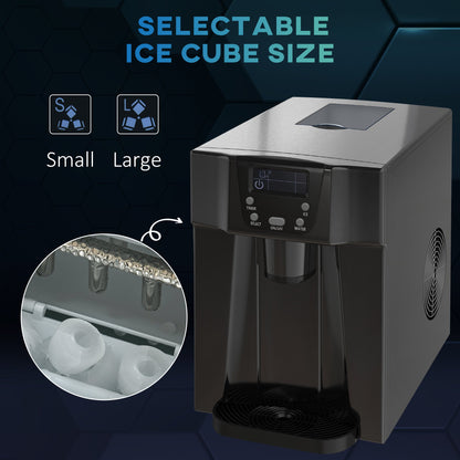 HOMCOM 3L Ice Maker Machine and Water Dispenser, 12kg in 24H, 2 Sizes 9 Ice Cubes Ready in 6-10 Mins Ice Machine, Black