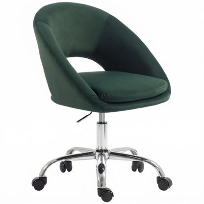HOMCOM Velvet Desk Chair, Modern Office Chair with Height-Adjustable, Wheels, for Home Study Bedroom, Dark Green