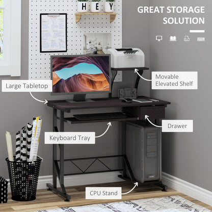HOMCOM Computer Desk with Display Stand, Sliding Keyboard Tray Drawer and Host Box Shelf Home Office Workstation Dark Brown