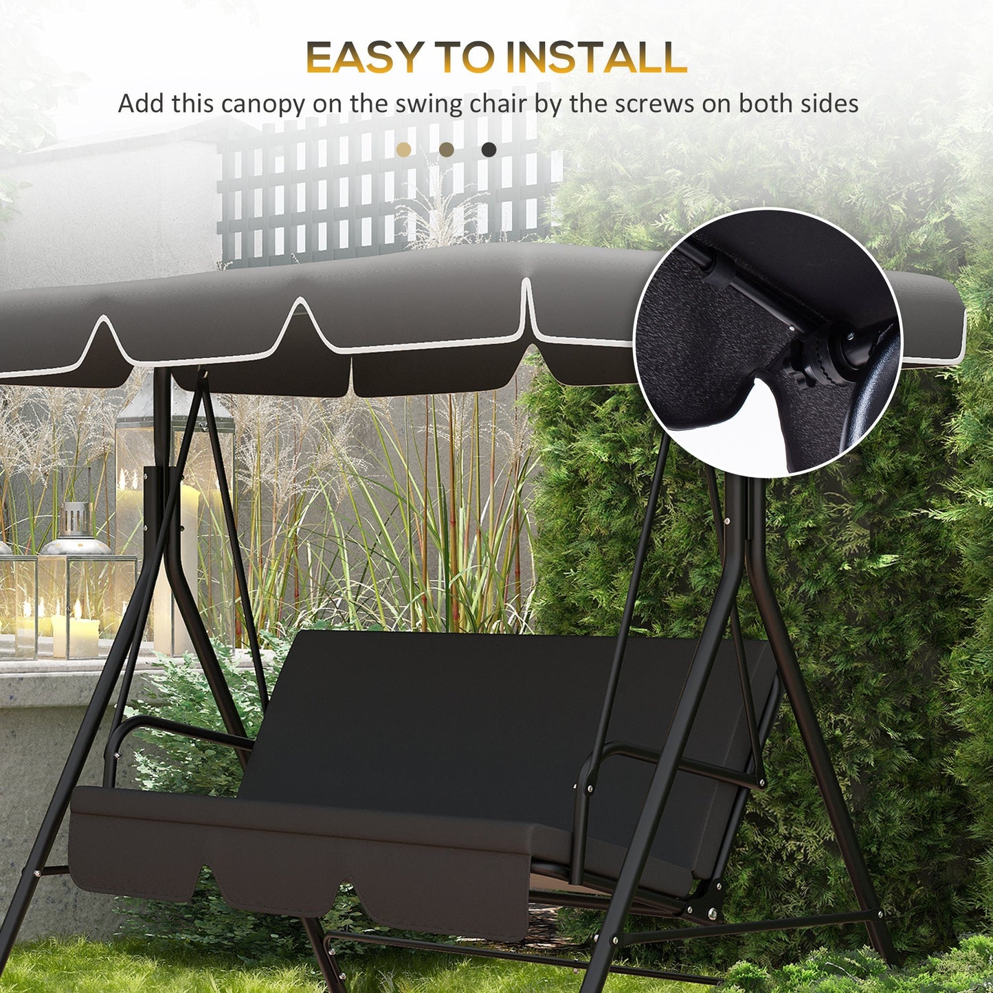 Outsunny 2 Seater Garden Swing Canopy Replacement Cover, UV50+ Sun Shade (Canopy Only), Black