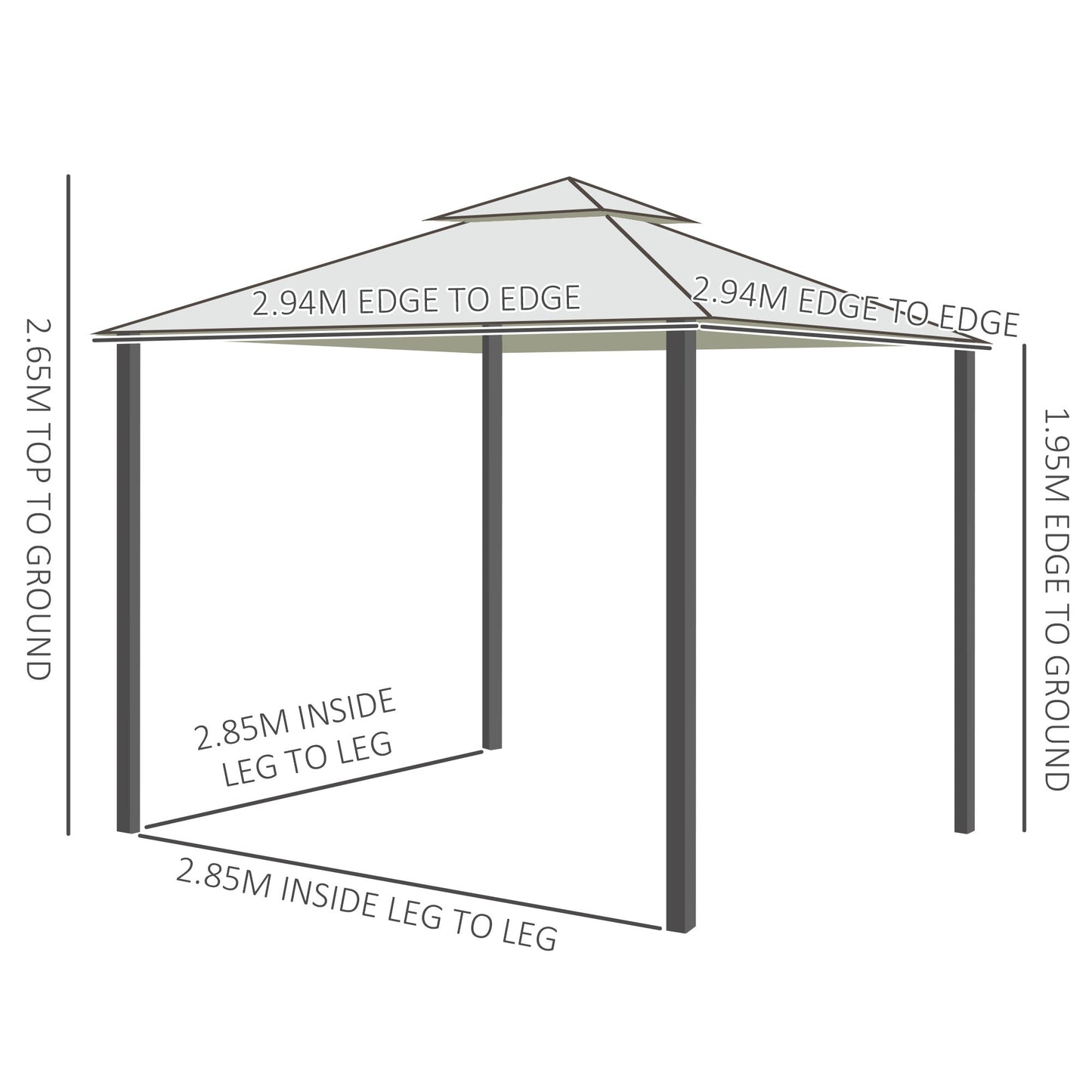 Outsunny 3 x 3 Meter Metal Gazebo Garden Outdoor 2-tier Roof Marquee Party Tent Canopy Pavillion Patio Shelter with Netting - Cream White